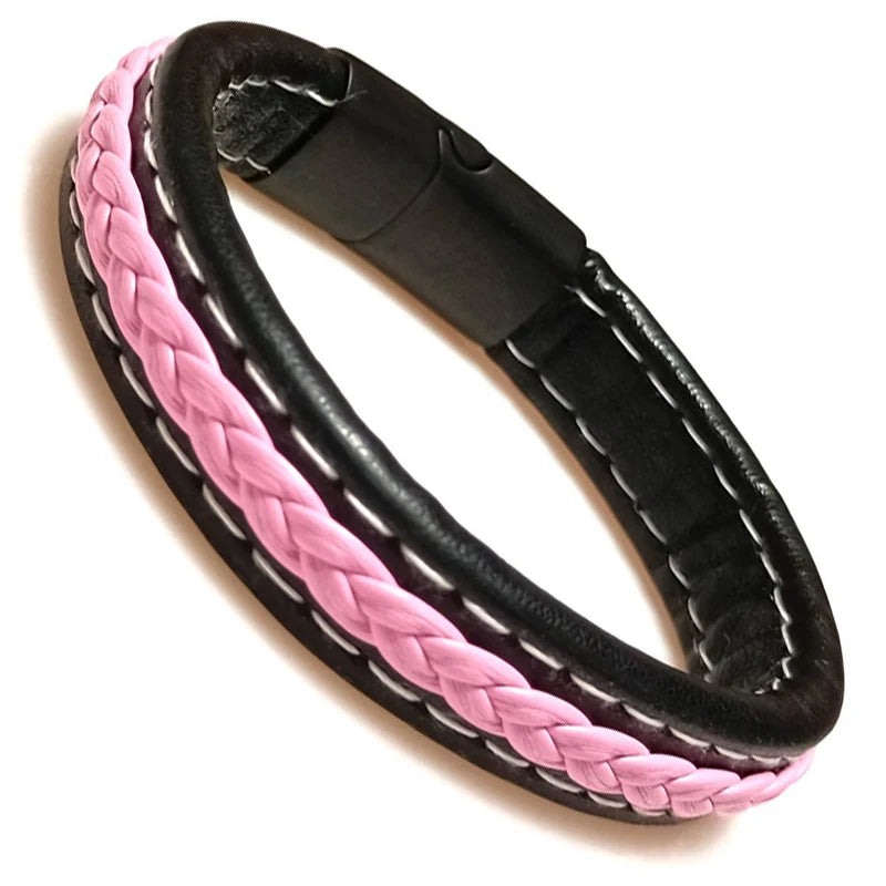Bracelet Cuir Tressé Wrap Punk – Fermoir Magnétique Caché Acier Inox Femme
