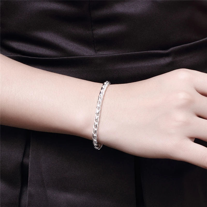 Bracelet Argent Sterling 925 DOTEFFIL Or 24K - Chaîne Serpent 4mm Charm Européen 20cm Femme