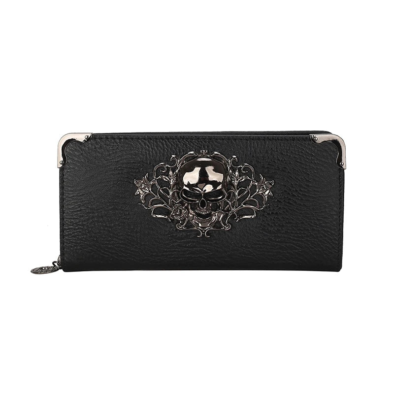 Portefeuille Femme Long Tête de Mort - Porte-Monnaie Design Luxe Skull avec Étui Téléphone