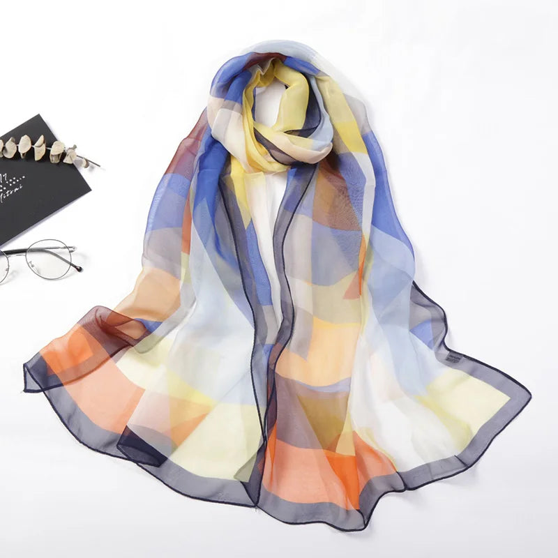 Foulard Écharpe Georgette Dégradé Fleur Femme - Bandana Châle Hijab Été Protection Solaire
