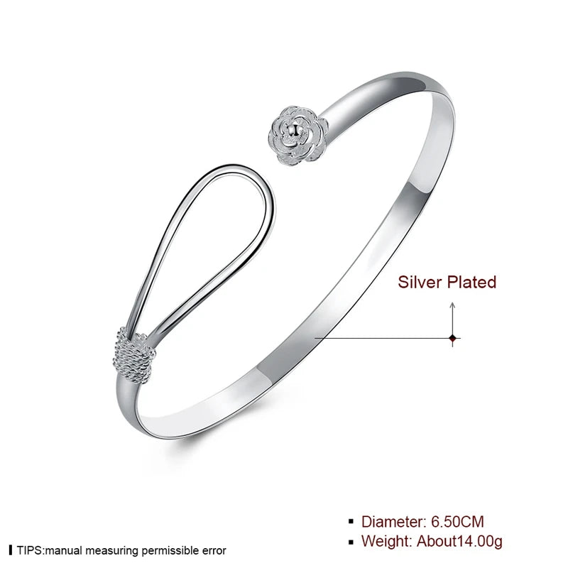 Bracelet Jonc Argent Sterling 925 DOTEFFIL Fleur Rose - Bangle Femme Mariage Fiançailles Charm
