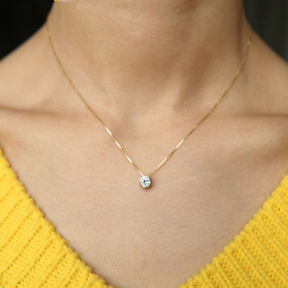 Collier Argent Sterling 925 Zircone Cubique - Pendentif Solitaire Délicat 5mm