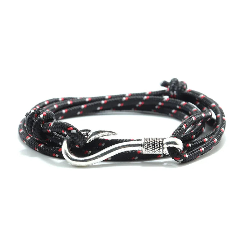 Bracelet Macramé Double Couche avec Hameçon - Paracorde Ajustable pour Homme