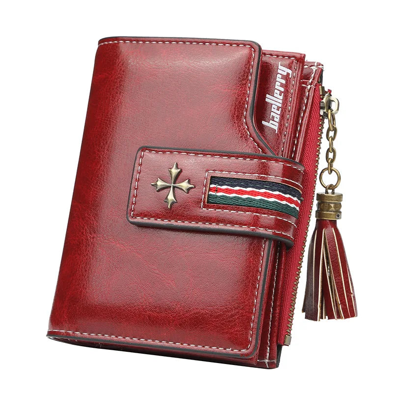 Portefeuille Femme Court Cuir Cire Huile Zippé Hasp - Porte-Carte Crédit Compact Fashion Rose