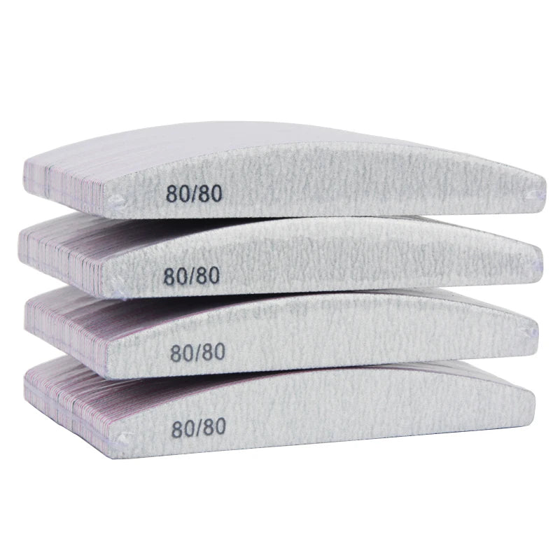 Lot 10 Limes Ongles Double Face 80/80 Grit Demi-Lune - Emery Board Salon Manucure Professionnelle