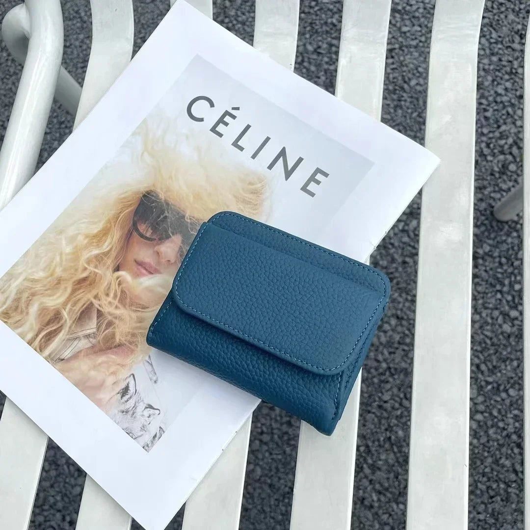 Portefeuille Femme Cuir Véritable Pliable Simple - Porte-Monnaie Multifonction Coin Bag Petit Money Bag