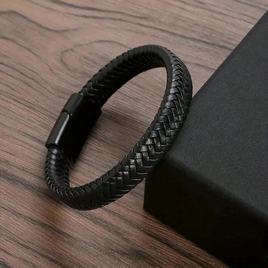 Bracelet Cuir PU Magnétique Homme – Style Mature Élégant Cadeau