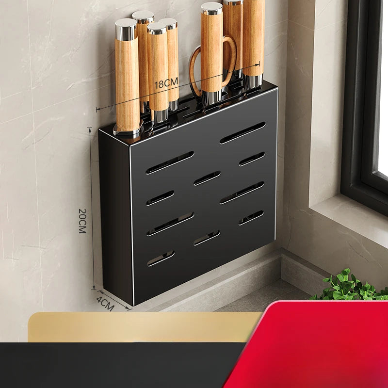 Porte-Couteaux Mural de Cuisine - Rangement Sans Perçage en Acier au Carbone