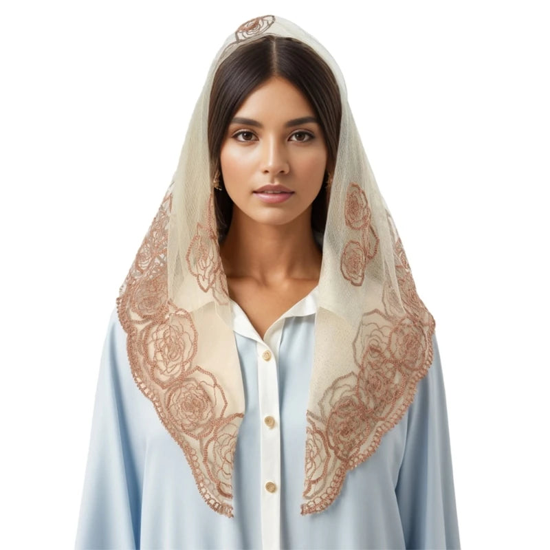 Foulard Mantille Dentelle Élégant Femme - Voile Église Catholique Mariée Photo Beige