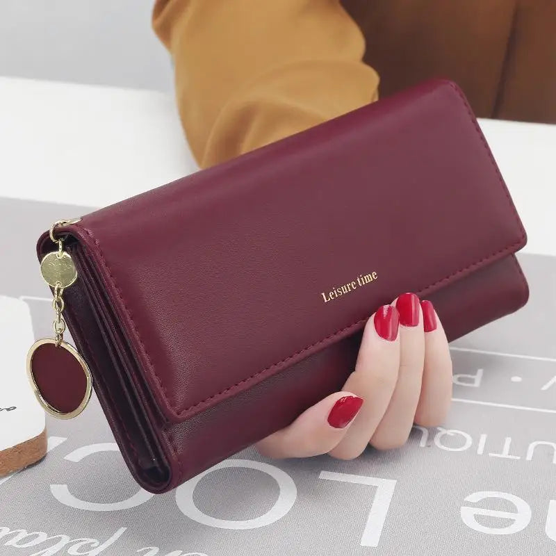 Portefeuille Femme Long Tri-Fold Cuir - Porte-Cartes Élégant avec Compartiments
