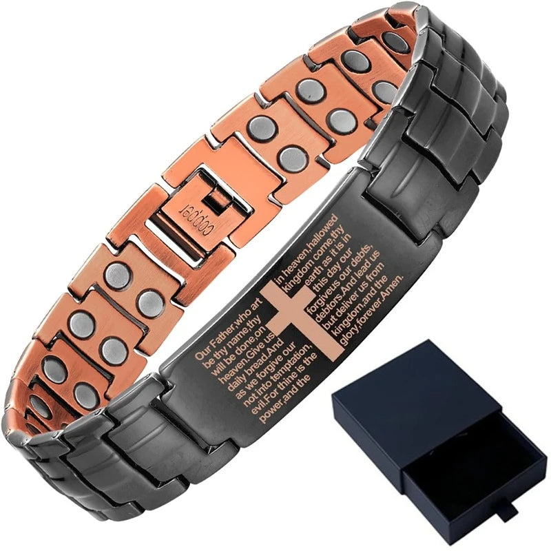 Bracelet Cuivre Pur Croix Magnétique Ultra-Puissant Homme – Ajustable Cadeau Noël