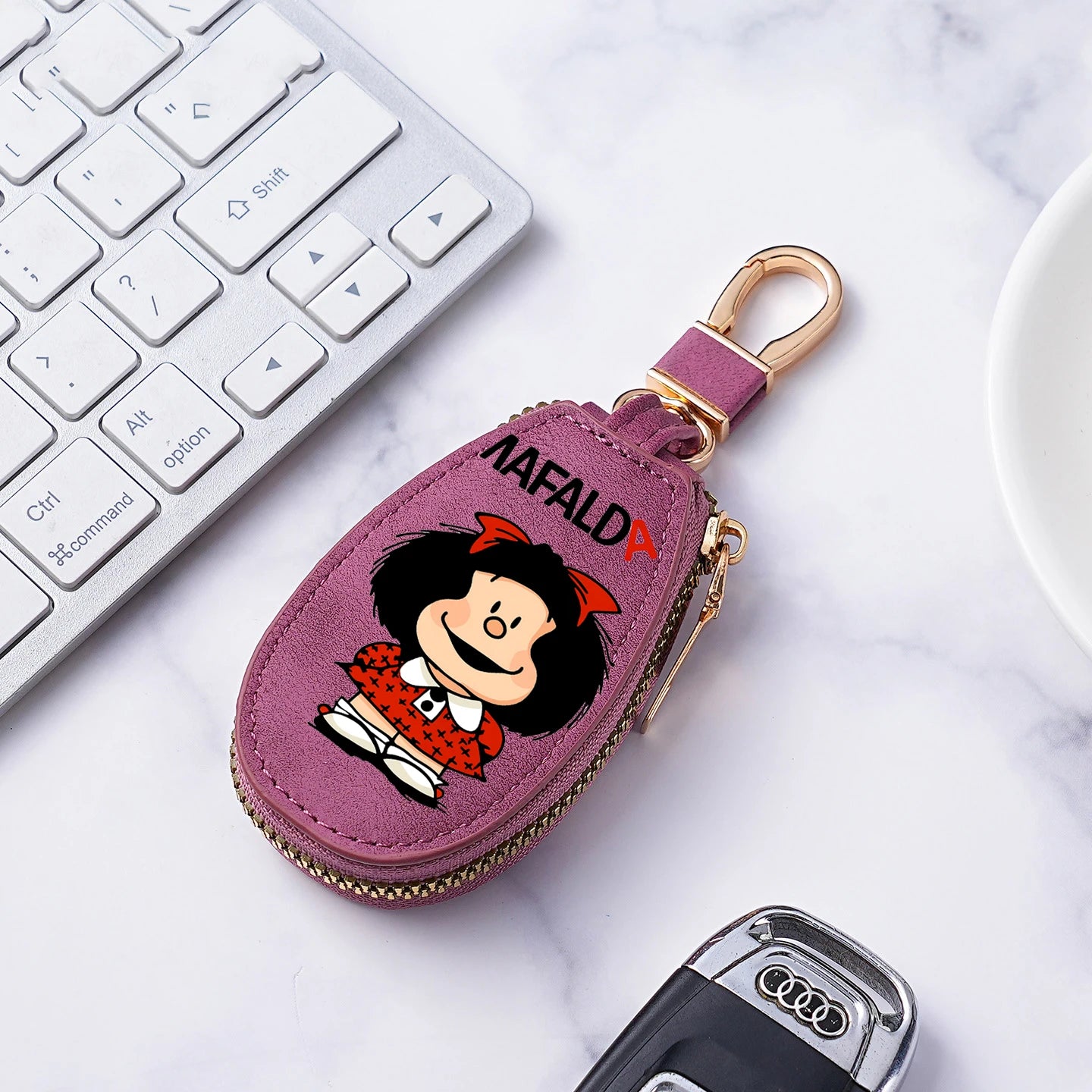 Porte-Clés Mafalda Femme Homme - Porte-Monnaie Compact avec Chaîne et Organisateur Clés