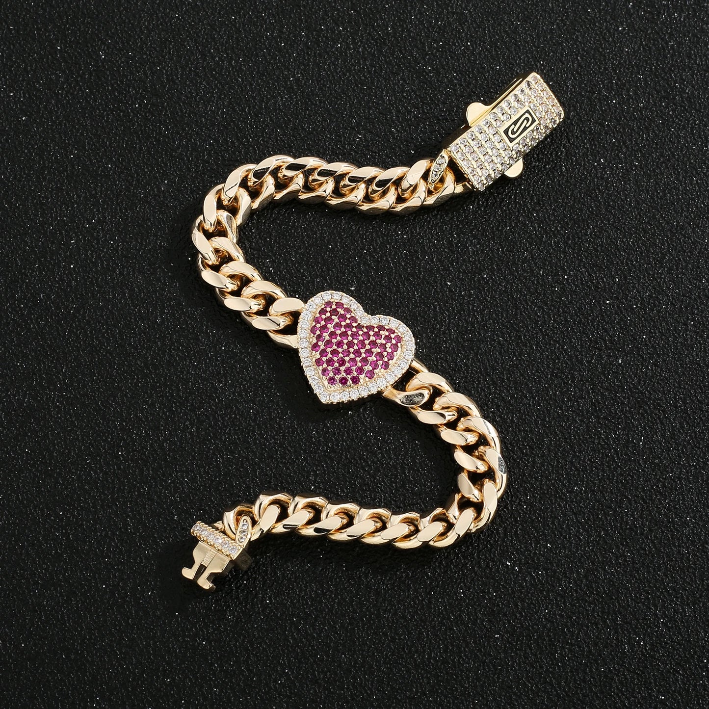 Bracelet Chaîne Cœur Plaqué Or 14K – Cuivre Unisexe, Style Hip-Hop Chic
