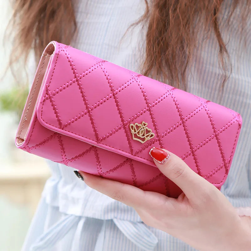 Portefeuille Long Femme Rose Carreaux - Porte-Monnaie Téléphone Hasp Mignon
