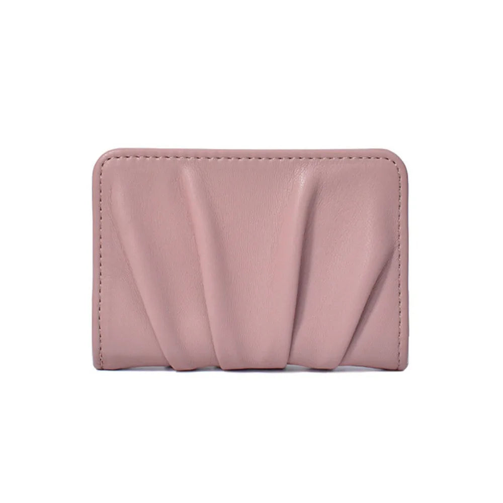 Portefeuille Femme Court Cuir PU Imperméable - Porte-Carte Plissé Multifonction Grande Capacité Bifold