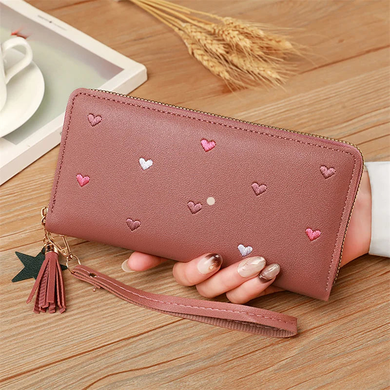Portefeuille Long Femme Cœur Amour Luxe - Porte-Cartes Téléphone Clutch Fille