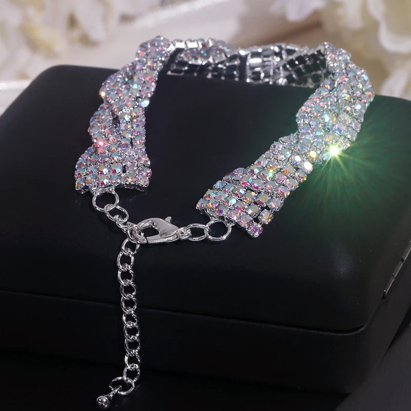 Bracelet Luxe Strass Colorés Ajustable – Charm Argenté Mariage