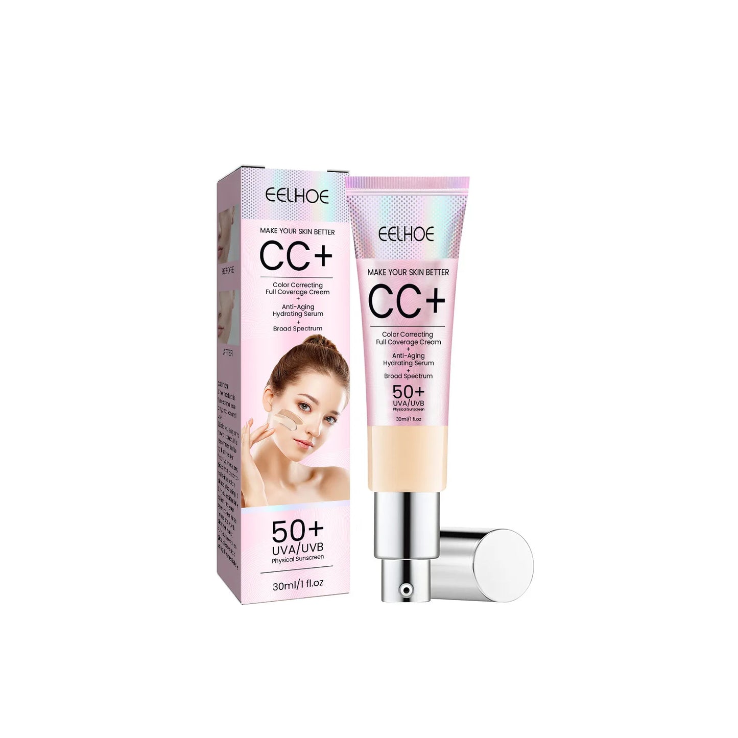 Fond de Teint CC Cream - Hydratant Waterproof Éclaircissant Couvrance Imperfections Contrôle Sébum Longue Tenue
