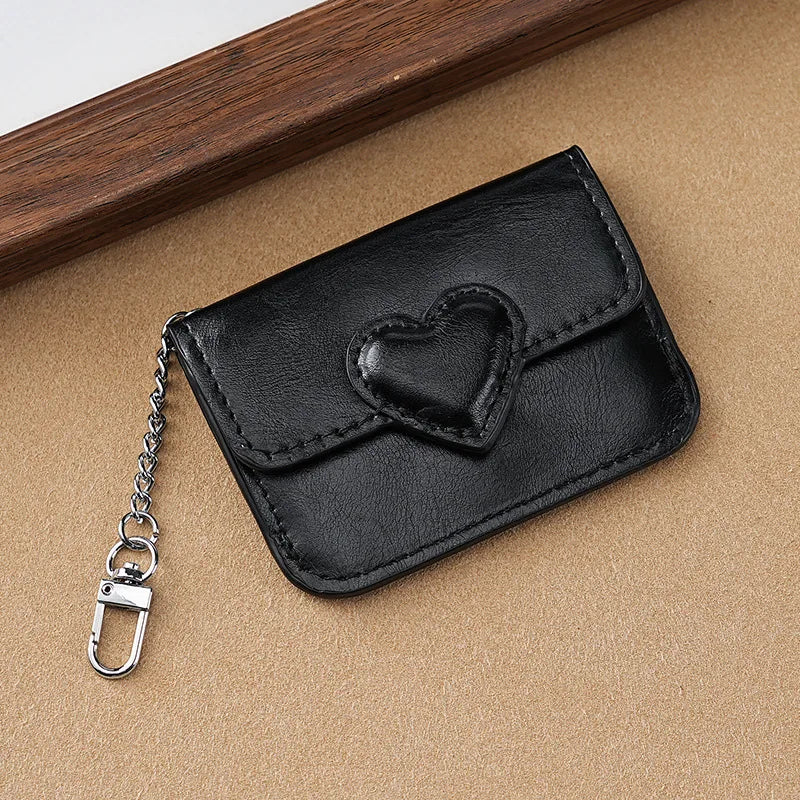 Portefeuille Femme Cuir PU Cœur - Porte-Cartes Anti-Magnétique Voyage Monnaie