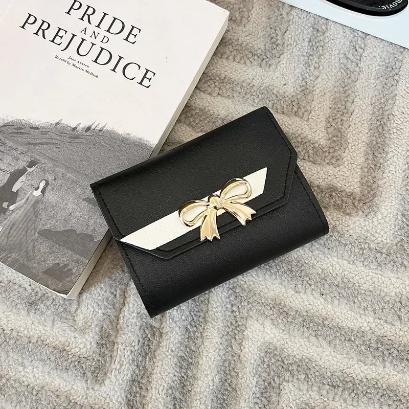 Portefeuille Femme Court Nœud Pliable - Clutch Bag Porte-Cartes Cuir PU Fashion