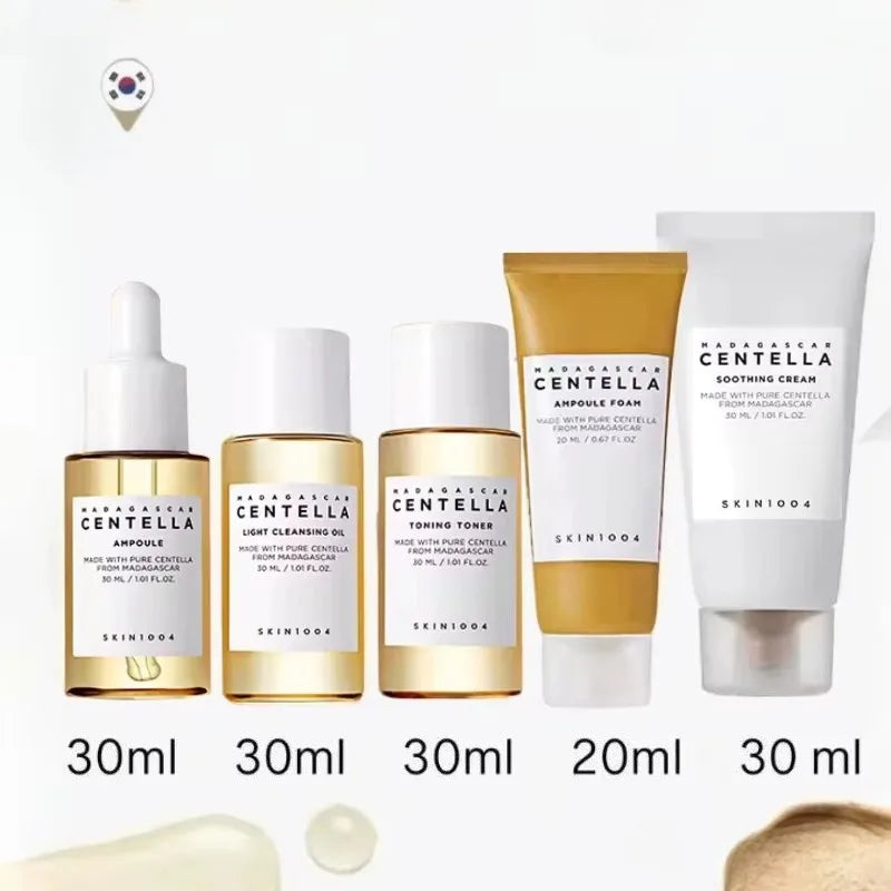 Kit Voyage SKIN1004 Madagascar Centella 5pcs - Toner Ampoule Crème Apaisante Huile Nettoyante Mousse K-Beauty