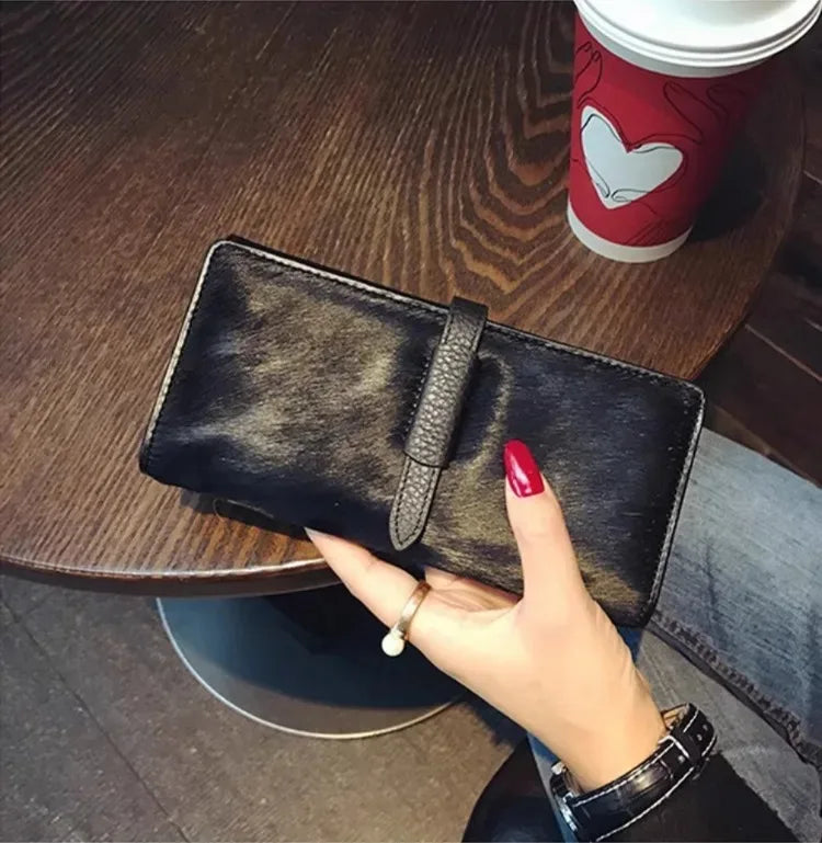 Portefeuille Femme Cuir Véritable Léopard Noir - Clutch Luxe Designer Long 2026