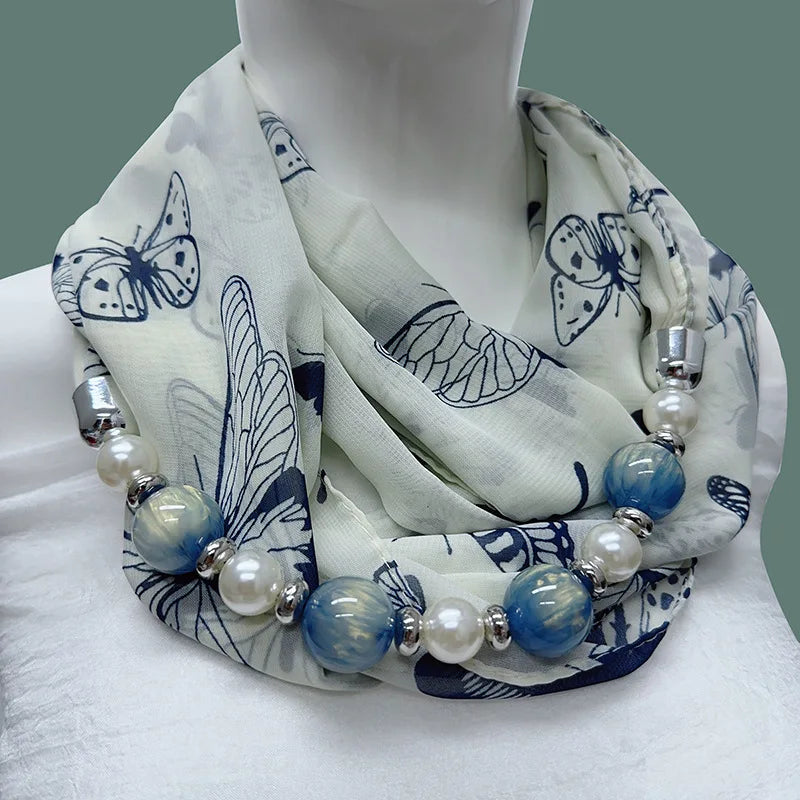 Foulard Collier Mousseline Multicolore Femme - Bijou Statement Neckerchief Bohème Hijab