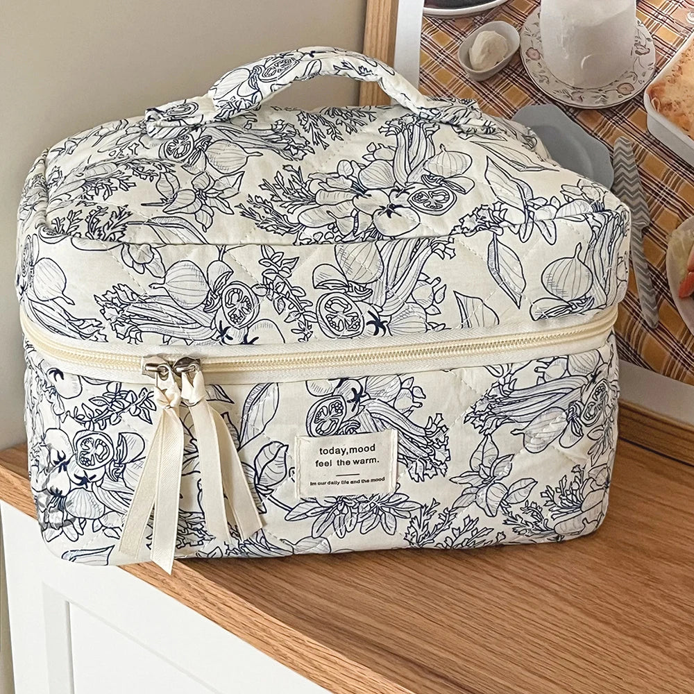 Trousse Maquillage Femme Vintage Fleurs - Pochette Cosmétique Voyage Fermeture Éclair Organisateur Toilette