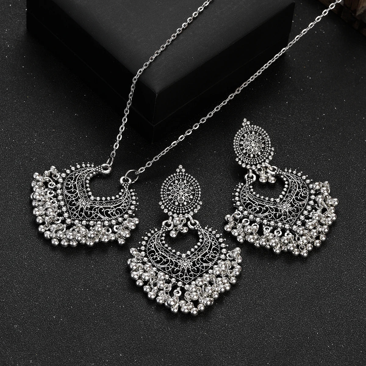 Ensemble Bijoux Indien Perles Pompons Doré – Collier Boucles Vintage