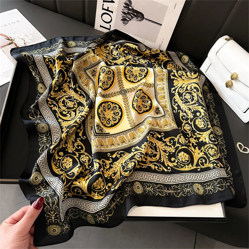 Foulard Carré Soie 70x70cm Imprimé Femme - Pashmina Châle Bandana Headband Luxe