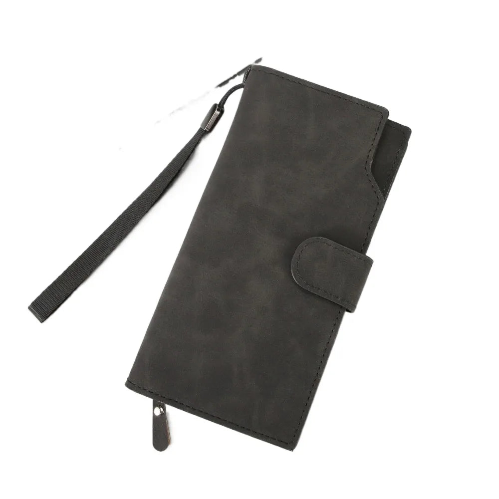 Portefeuille Long Homme Femme Cuir PU Grande Capacité - Business Clutch Téléphone Fermoir Bleu