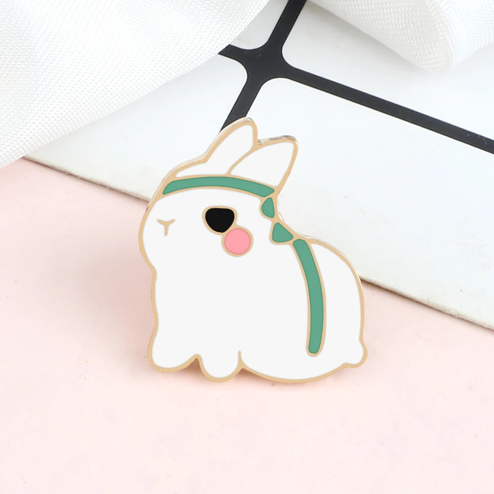 Pin's Émaillé Lapin Mignon Cartoon Noir Blanc – Broche Badge Bunny Adorable Unisexe