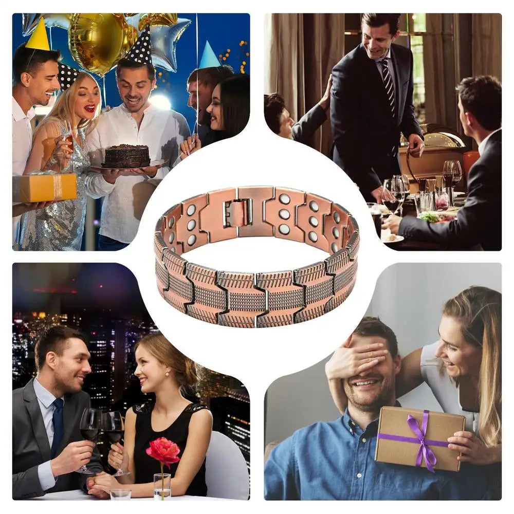 Bracelet Manchette Cuivre Homme – 3 Rangées Magnétiques & Ajustable