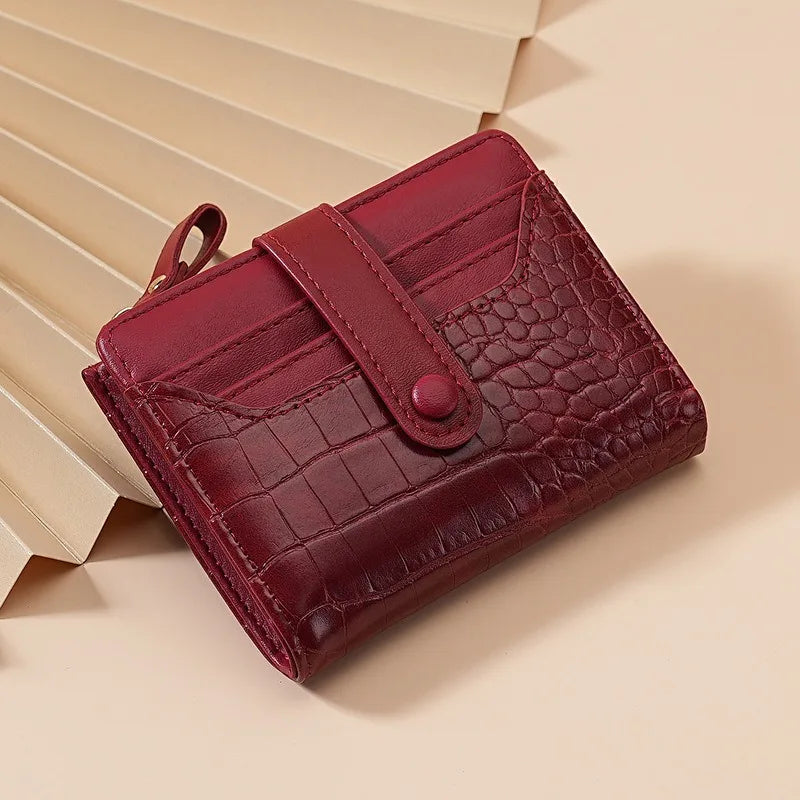 Portefeuille Femme Cuir PU Motif Crocodile - Porte-Cartes Court Bifold