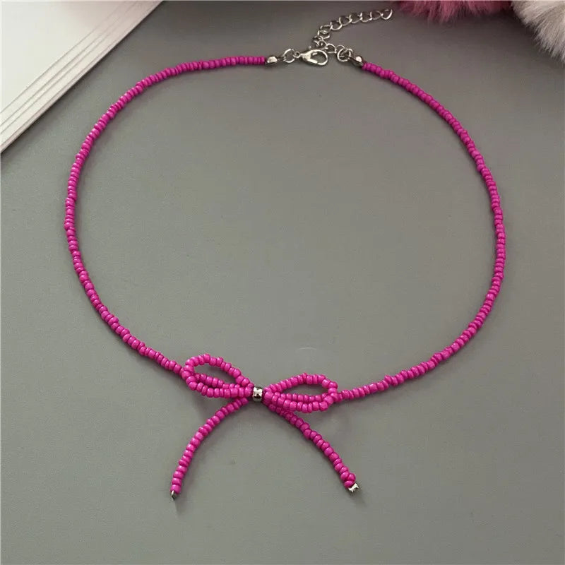 Collier Choker Perles Riz Nœud Papillon – Vintage Élégant Femme Fille