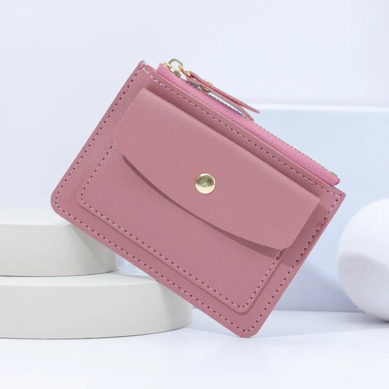 Portefeuille Femme Court Simple Cuir PU - Mini Porte-Cartes Zip Fermoir Slim