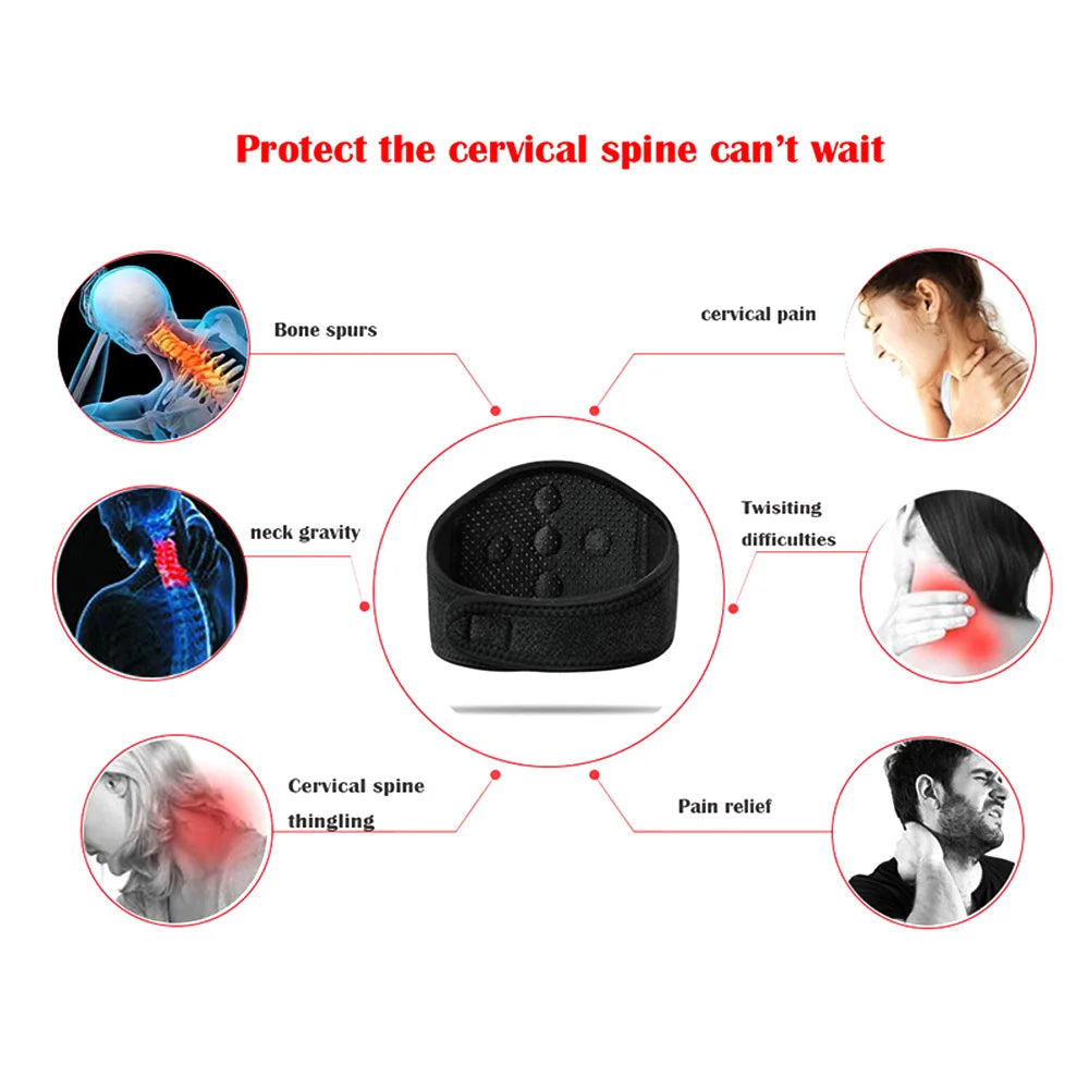 Ceinture Chauffante Magnétique Cou Tourmaline - Masseur Thermique Cervicales Douleurs Support