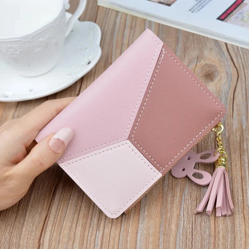 Portefeuille Femme Court Cuir PU Noir - Porte-Monnaie Pliable Compact avec Porte-Cartes