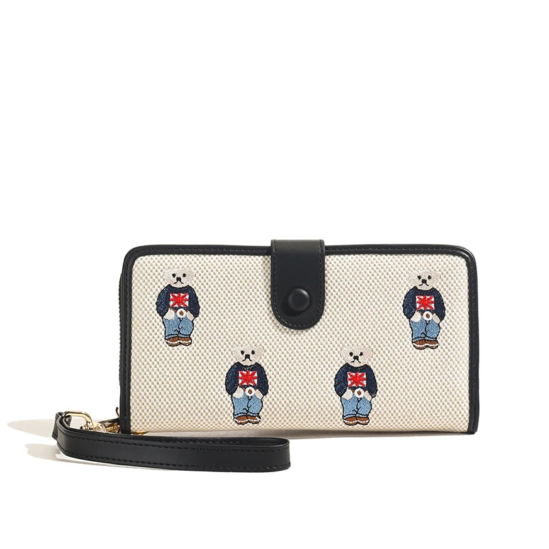 Portefeuille Femme Long Zippé Grande Capacité - Porte-Monnaie Bifold avec Dragonne Porte-Carte Designer Luxe