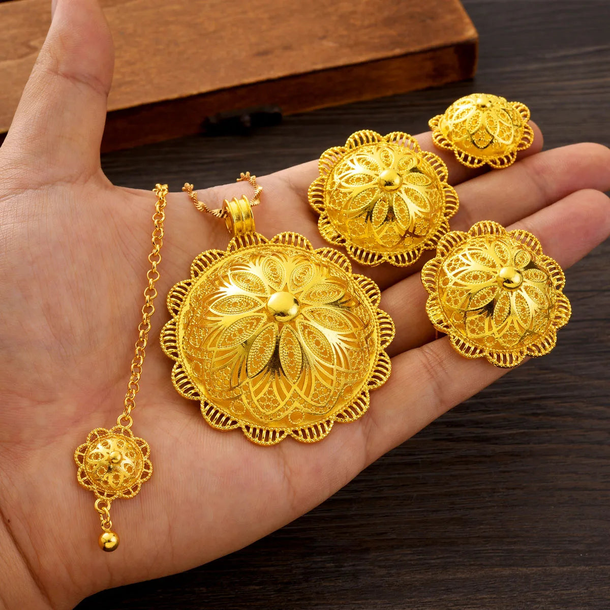 Parure Bijoux Dubai Africaine Mariée – Collier Bague Boucles Chaîne Tête