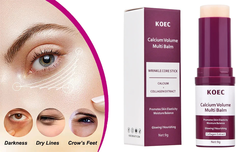 Baume Multi-Usages Calcium Volume 2pcs - Stick Visage Yeux Collagène Hydratant Anti-Rides Pré-Maquillage K-Beauty