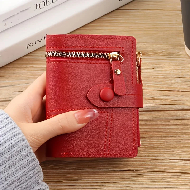 Portefeuille Femme Rouge Pliable avec Zip - Porte-Cartes Boucle et Fenêtre ID