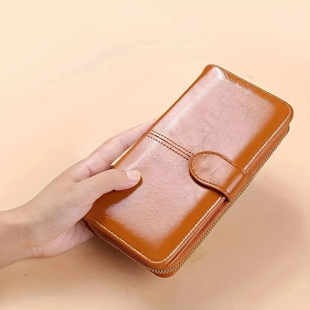 Pochette Portefeuille Femme Cuir PU Vintage - Clutch avec Dragonne et Compartiment Téléphone