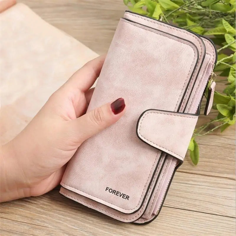 Portefeuille Long Femme Cuir Givré Vintage - Pochette Zip avec Porte-Cartes