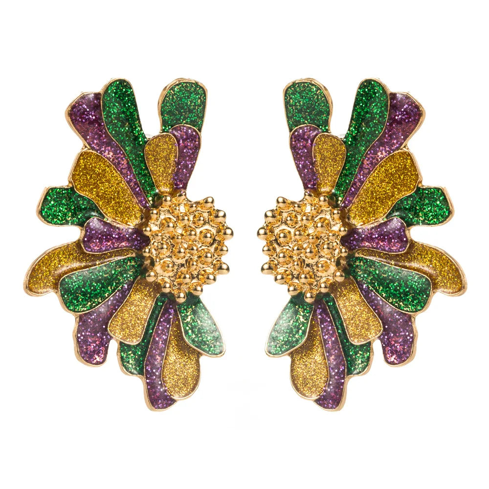 Boucles d'Oreilles Puces Fleur Arc-en-Ciel Bohème Statement – Peinture Métal Vacances Femme