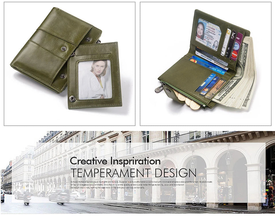 Portefeuille Femme Cuir Véritable RFID - Pochette Court avec Fenêtre ID