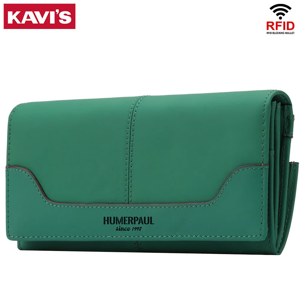 Portefeuille Femme Cuir Véritable Long RFID - Carteras Luxe avec Porte-Monnaie