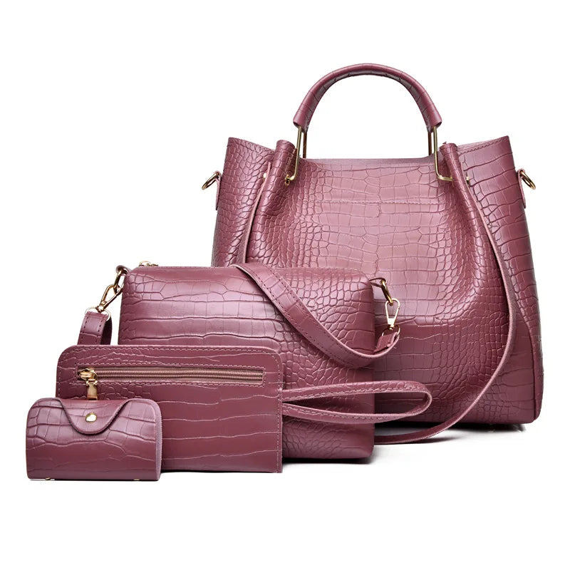 Ensemble 4 Pièces Sacs à Main Femme Cuir Vintage - Set Complet Bandoulière Cadeau 2026