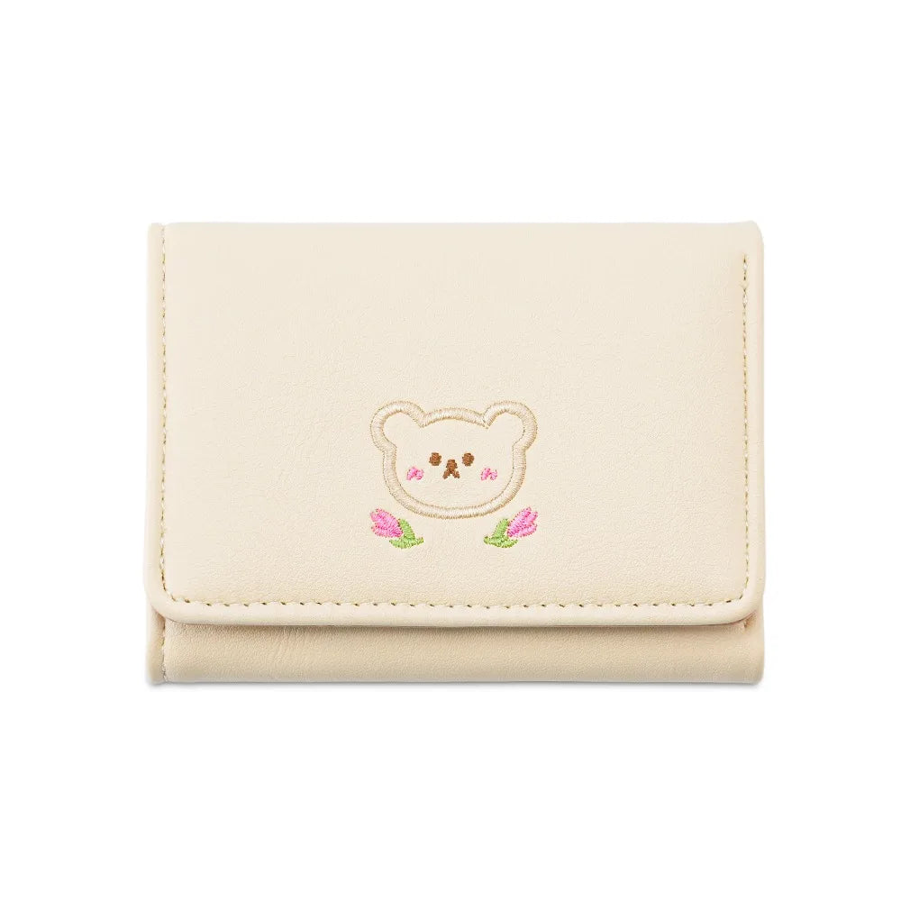 Portefeuille Femme Kawaii Cute Trifold PU - Porte-Carte Multi-Emplacements Porte-Monnaie Étudiant Noir