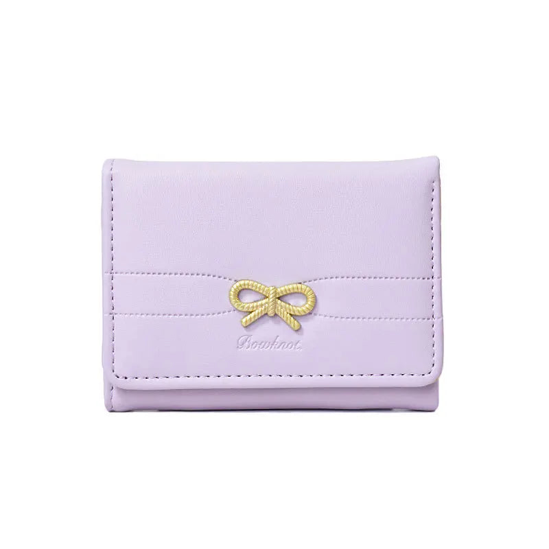 Portefeuille Femme Nœud Rose Compact - Porte-Cartes Tri-Fold Étudiant Mignon